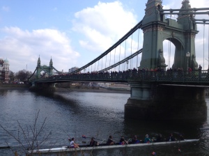 Hoards of supporters on Hammersmith Bridge